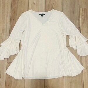 Juliette Bell Sleeve V-Neck Boho Top Shimmery Champagne Women's Size Medium